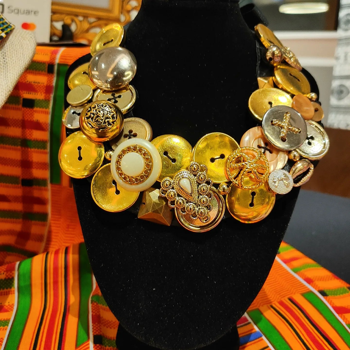 Button Bib Statement Necklace