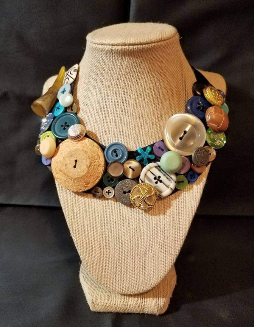 Button Bib Statement Necklace