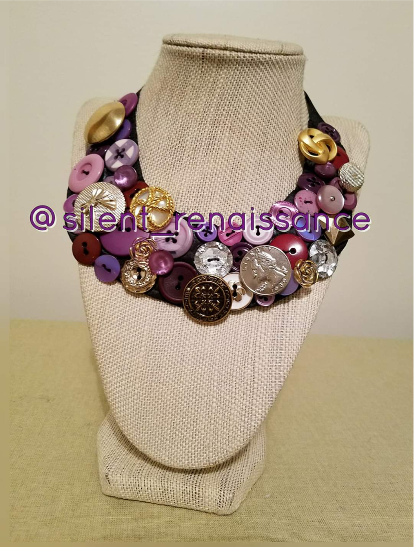 Button Bib Statement Necklace